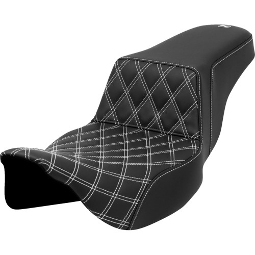 Saddlemen 2009-2013 Harley-Davidson Tri Glide Ultra Classic FLHTCUTG Step-Up Seat - Front Lattice Stitch - White Stitch - Extended Reach - FLH/FLT '08-'23 Image 1