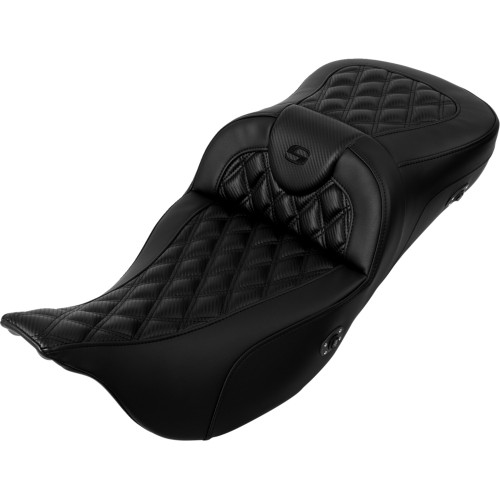Saddlemen 2010-2013 Harley-Davidson Road Glide Custom FLTRX Roadsofa Extended Reach Seat - without Backrest - Lattice Stitch - Carbon Fiber - FL '08-'23 Image 1