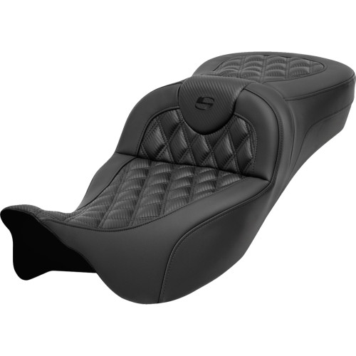 Saddlemen 2010-2013 Harley-Davidson Road Glide Custom FLTRX Roadsofa Extended Reach Seat - without Backrest - Lattice Stitch - Carbon Fiber - FL '08-'24 Image 1