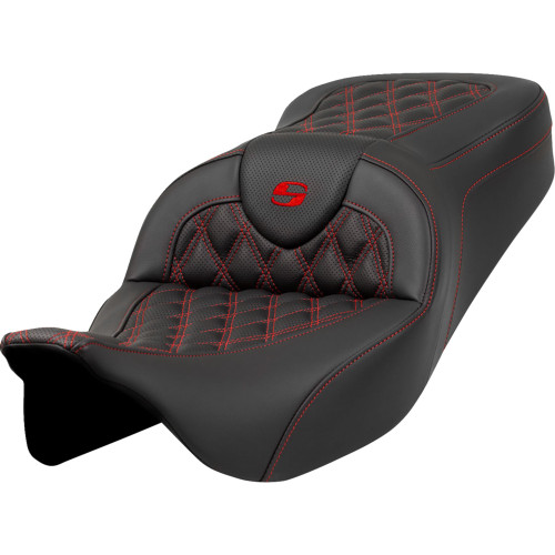Saddlemen 2010-2013 Harley-Davidson Road Glide Custom FLTRX Roadsofa Seat - Lattice Stitch - Red Stitch - without Backrest - FLH/FLT '08-'23 Image 1
