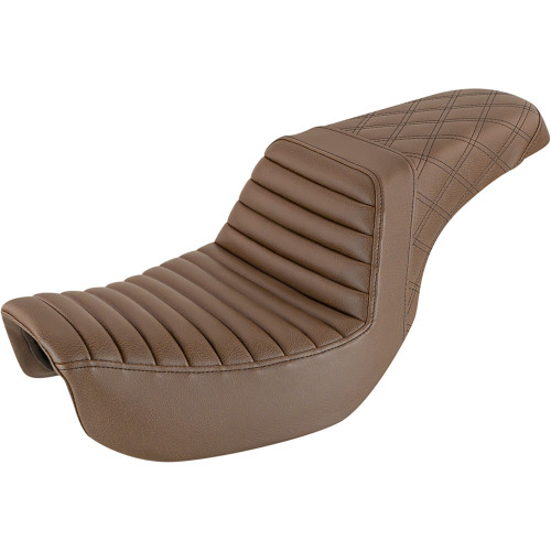 Saddlemen 2010-2017 Harley-Davidson Wide Glide EFI FXDWGI Step-Up Seat Rear Lattice Stitch/Front Tuck-n-Roll Brown Image 1