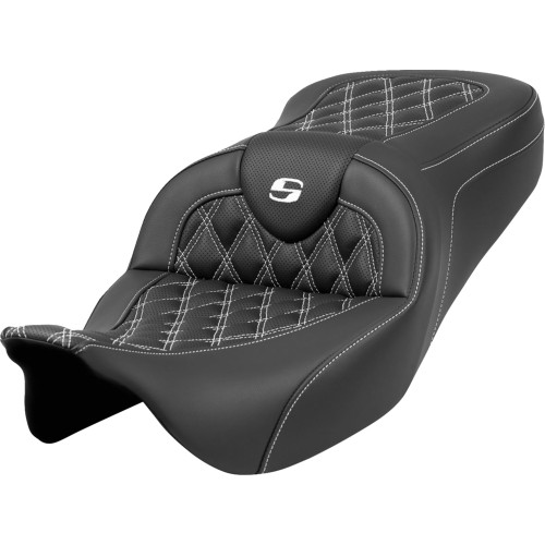 Saddlemen 2011 Harley-Davidson CVO Electra Glide Ultra Classic FLHTCUSE6 Roadsofa Seat - Lattice Stitch - White Stitch - without Backrest - FLH/FLT '08-'23 Image 1