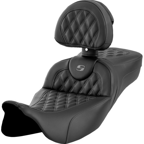 Saddlemen 2011 Harley-Davidson CVO Street Glide FLHXSE2 Roadsofa Extended Reach Seat - Lattice Stitch - Dark Gray Stitch - with Backrest - FL '08-'24 Image 1