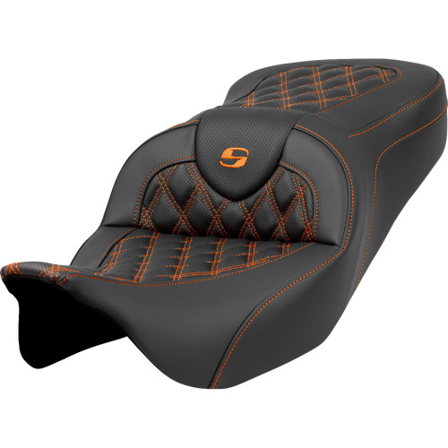 Saddlemen 2011 Harley-Davidson CVO Street Glide FLHXSE2 Roadsofa Seat - Lattice Stitch - Orange Stitch - without Backrest - FLH/FLT '08-'23 Image 1