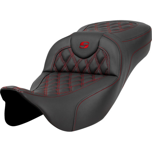 Saddlemen 2013 Harley-Davidson CVO Road Glide Custom FLTRXSE2 Extended Reach Roadsofa Seat - Lattice Stitch - Red Stitch - without Backrest - FL '08-'24 Image 1
