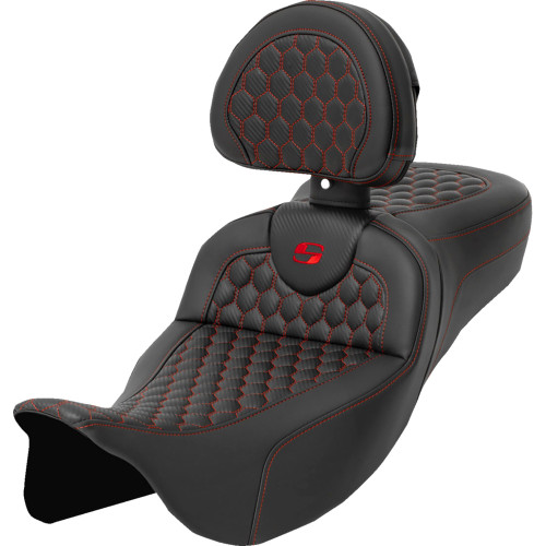 Saddlemen 2013 Harley-Davidson CVO Road Glide Custom FLTRXSE2 RoadSofa Seat - Honeycomb - Red Stitch - with Backrest - Extended Reach - FLH/FLT '08-'24 Image 1 Saddlemen 2013 Harley-Davidson CVO Road Glide Custom FLTRXSE2 RoadSofa Seat - Honeycomb - Red Stitch - with Backrest - Extended Reach - FLH/FLT '08-'24 Image 1