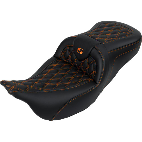 Saddlemen 2013 Harley-Davidson CVO Road King FLHRSE5 Roadsofa Seat - with Backrest - Orange Stitch - FL '08-'23 Image 1 Saddlemen 2013 Harley-Davidson CVO Road King FLHRSE5 Roadsofa Seat - with Backrest - Orange Stitch - FL '08-'23 Image 1