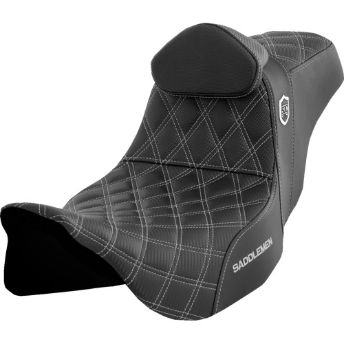 Saddlemen 2015-2016 Harley-Davidson CVO Road Glide Ultra FLTRUSE Pro Series SDC Performance Seat - w/ Backrest - Silver Stitch - FLH/FLT '08-'23 Image 1