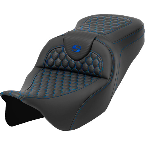 Saddlemen 2015-2016 Harley-Davidson CVO Road Glide Ultra FLTRUSE RoadSofa Seat - Honeycomb - Blue Stitch - without Backrest - FLH/FLT '08-'23 Image 1