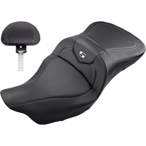Saddlemen 2016-2019 Harley-Davidson Road Glide Ultra FLTRU Heated Roadsofa Seat - Carbon Fiber - w/ Backrest - FL '08-'24 Image 1