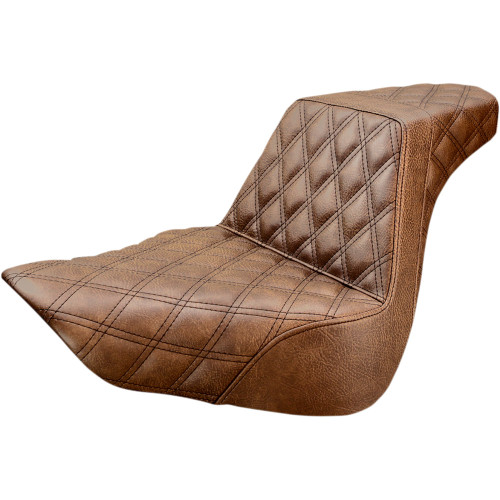 Saddlemen 2018-2019 Harley-Davidson Softail Fat Boy FLFB Step-Up Seat - Full Lattice Stitch - Brown - FL/FX '18-'24 Image 1