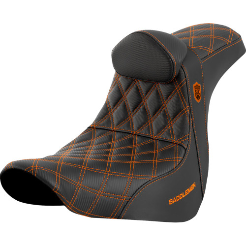 Saddlemen 2018-2020 Harley-Davidson Softail Low Rider FXLR Pro Series SDC Performance Seat - w/ Backrest - Orange Stitch - FL/FX '18-'23 Image 1