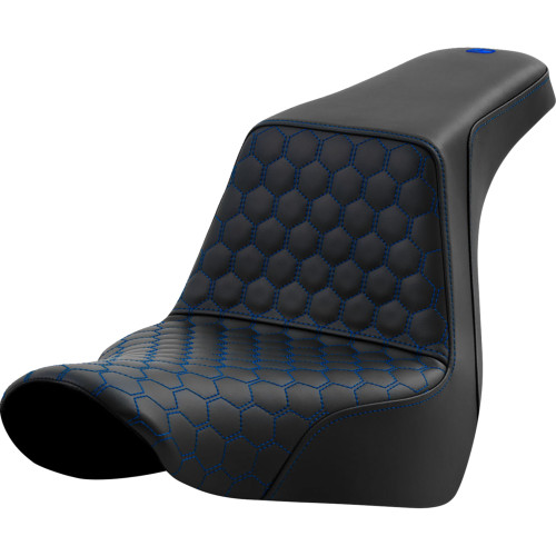 Saddlemen 2018-2021 Harley-Davidson Softail Sport Glide FLSB Step-Up Seat - Honeycomb - Blue Stitching - FL/FX '18-'24 Image 1