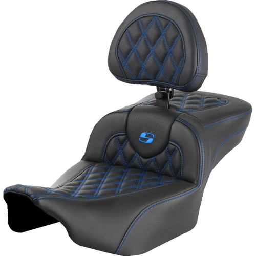 Saddlemen 2023 Harley-Davidson CVO Road Glide Limited Roadsofa Extended Reach Seat - with Backrest - Lattice Stitch - Blue Stitch - FLTR/FLHX '23-'24 Image 1