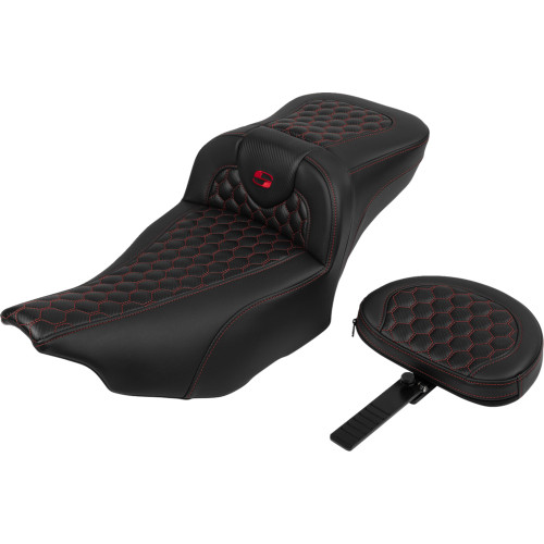 Saddlemen 2023-2024 Harley-Davidson CVO Street Glide FLHXSE Roadsofa Extended Reach Seat - with Backrest - Honeycomb - Red Stitch - FLTR/FLHX '23-'24 Image 1