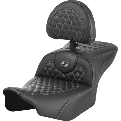 Saddlemen 2024 Harley-Davidson CVO Road Glide ST FLTRXSTSE Roadsofa Seat - with Backrest - Honeycomb - Gray Stitch - FLTR/FLHX '23-'24 Image 1