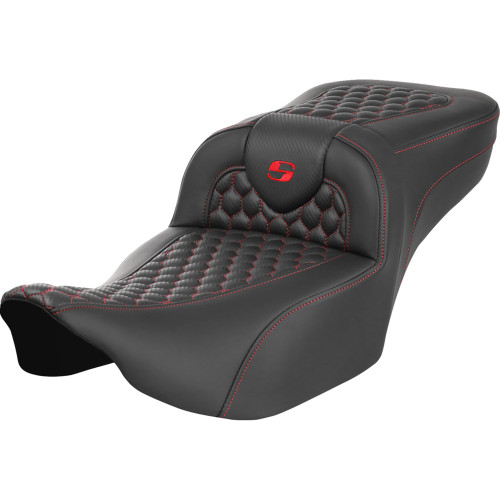Saddlemen 2024 Harley-Davidson Road Glide Custom FLTRX Roadsofa Extended Reach Seat - without Backrest - Honeycomb - Red Stitch - FLTR/FLHX '23-'24 Image 1