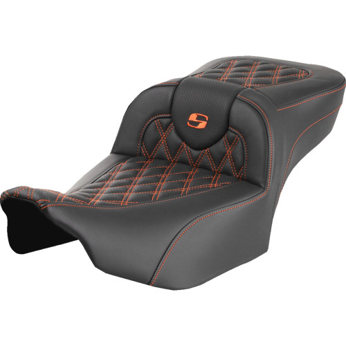 Saddlemen 2024 Harley-Davidson Road Glide Custom FLTRX Roadsofa Extended Reach Seat - without Backrest - Lattice - Orange Stitch - FLTR/FLHX '23-'24 Image 1