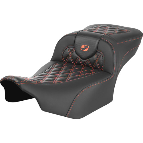Saddlemen 2024 Harley-Davidson Road Glide Custom FLTRX Roadsofa Extended Reach Seat - without Backrest - Lattice Stitch - Orange Stitch - FL/FX '23-'24 Image 1