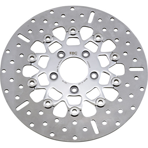 EBC 2000-2006 Harley-Davidson FLHT Electra Glide Standard FSD Series Front Brake Rotor - Polished Carrier 10-Button Round Image 1