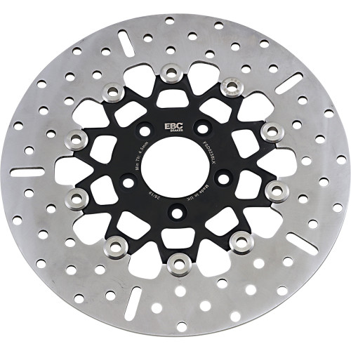 EBC 2007-2010 Harley-Davidson FXSTC Softail Custom FSD Series Front Brake Rotor - Black Carrier 10-Button Round Image 1