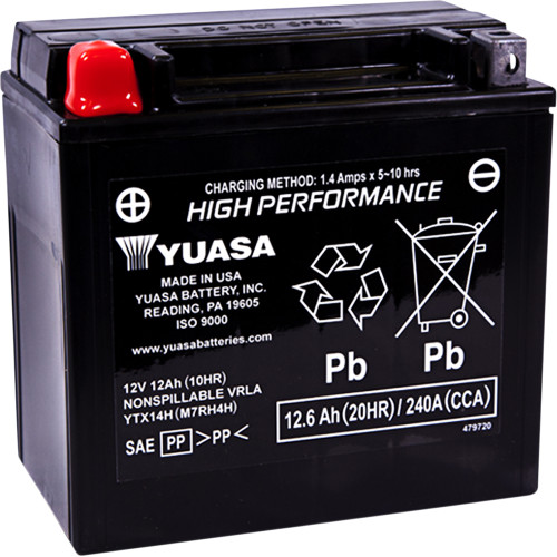 Yuasa 1997-2003 Honda GL1500G Valkyrie High Performance AGM Maintenance-Free Battery YTX14H Image 1
