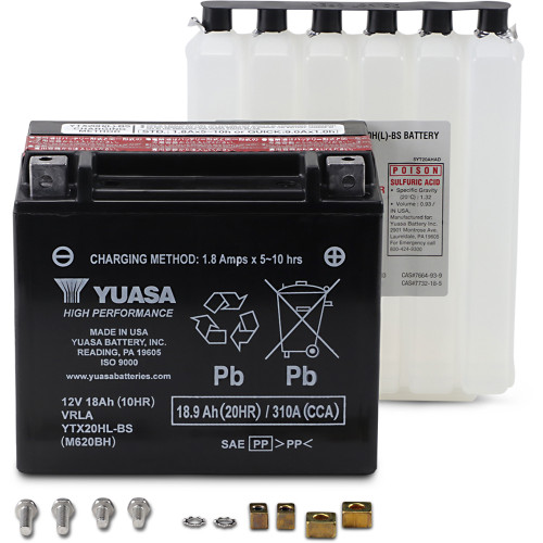Yuasa 2006-2017 Harley-Davidson FXDB Street Bob High Performance AGM Maintenance-Free Battery YTX20HL-BS - .93 L Image 1