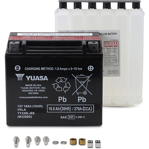 Yuasa 2007-2009 Harley-Davidson FXDL Dyna Low Rider AGM Maintenance-Free Battery YTX20L-BS - .93 L Image 1