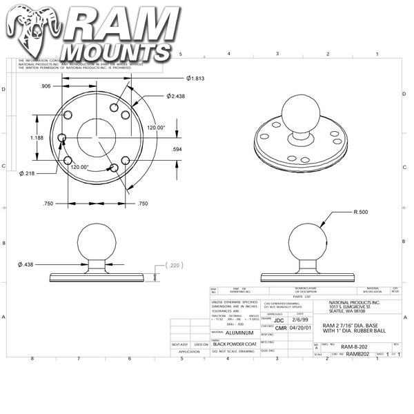 RAM 2.5/" Round Base with the AMPs Hole Pattern /& 1/" Ball