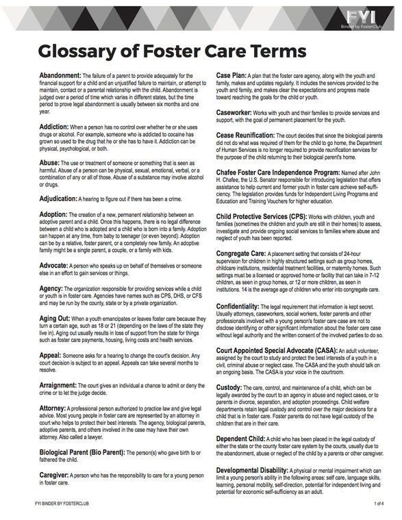 Glossary of Foster Care Terms - FREE Download