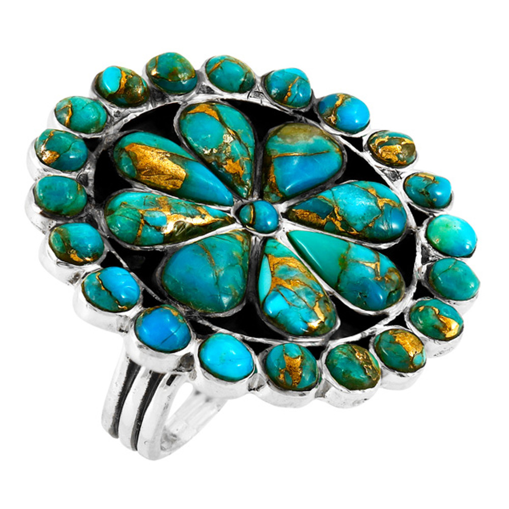 Matrix Turquoise Flower Ring Sterling Silver R2044-C84