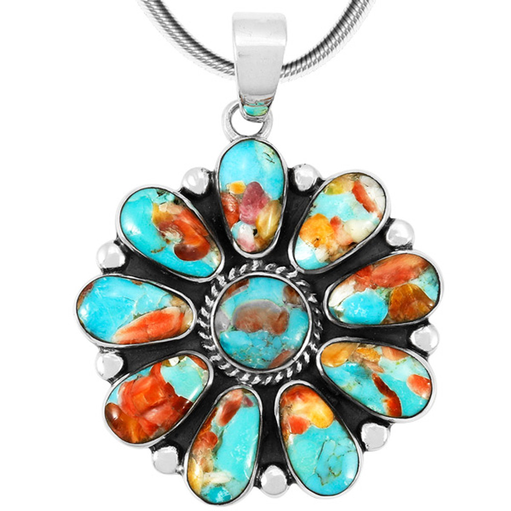 Flower Pendant Sprinkles Spiny Turquoise Sterling Silver P3193-C93