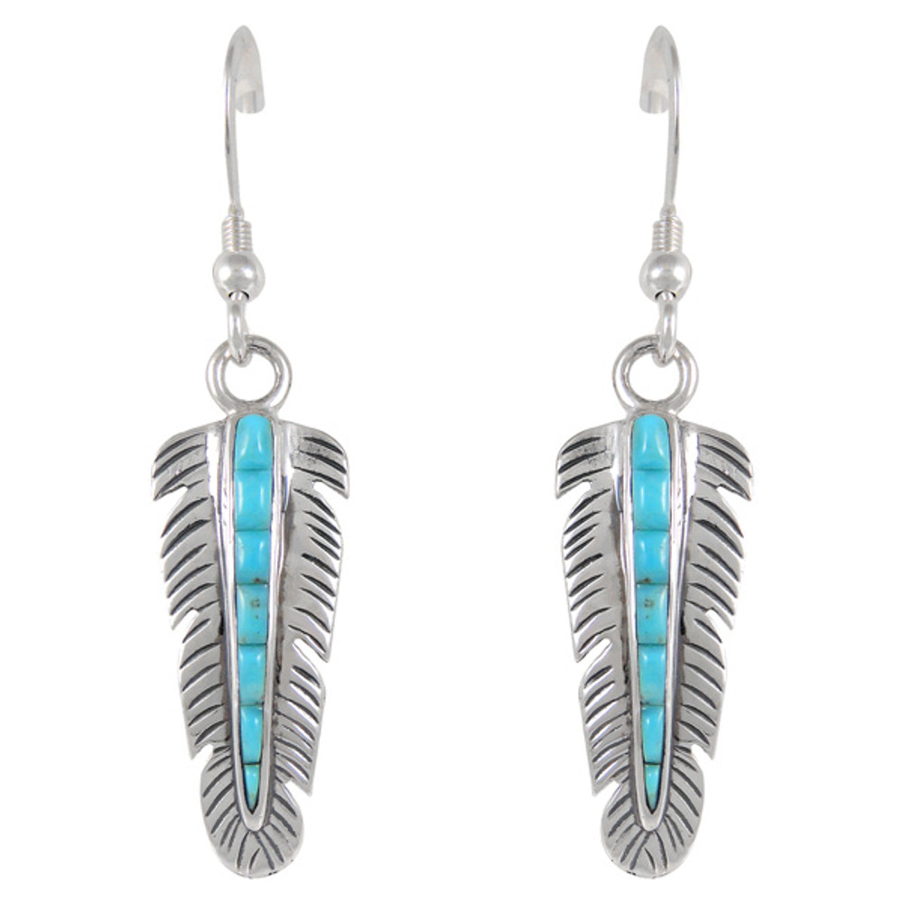 Sterling Silver Feather Earrings Turquoise E1016-C55