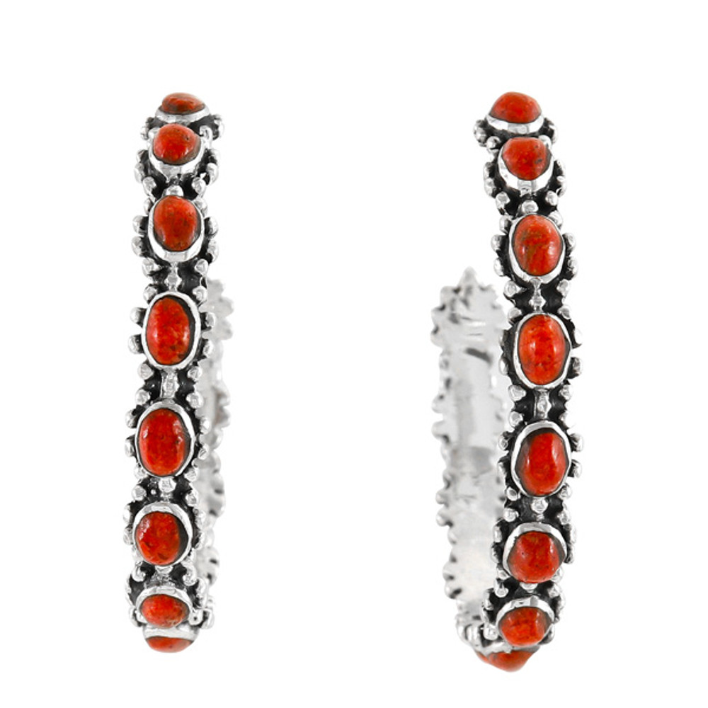 Coral Hoop Earrings Sterling Silver E1266-C74