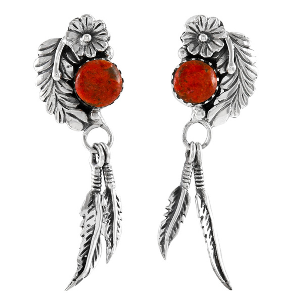 Coral Feather Earrings Sterling Silver E1413-C74