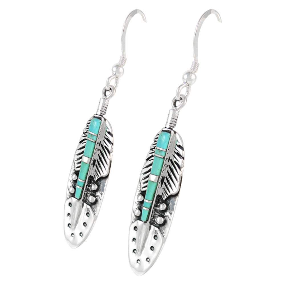 Turquoise Feather Earrings Sterling Silver E1413-C75