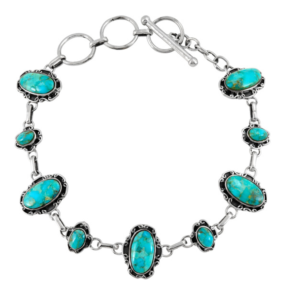 Turquoise Link Bracelet Sterling Silver B5560-C75
