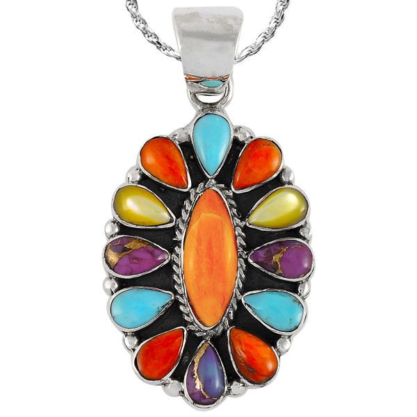 Sterling Silver Pendant Multi Gemstone P3099C71