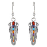 Sterling Silver Feather Earrings Multi Gemstones E1016-C51 Southwestern jewelry by Turquoise Network. Available in Turquoise and other amazing gemstones.