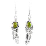 Green Turquoise Feather Earrings Sterling Silver E1447-C76