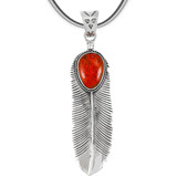 Coral Feather Pendant Sterling Silver P3190-LG-C74