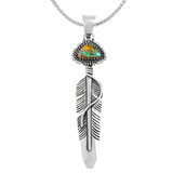 Spiny Turquoise Sterling Silver Feather Pendant P3338-SM-C89