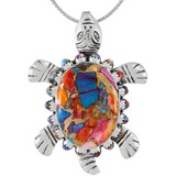 Rainbow Spiny Turquoise Turtle Pendant Sterling Silver P3342-C91