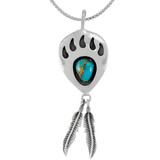 Matrix Turquoise Bear Paw Feather Pendant Sterling Silver P3347-C84