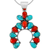 Turquoise & Coral Naja Pendant Sterling Silver P3348-C85