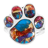 Paw Ring Rainbow Turquoise Sterling Silver R2405-LG-C91 (Larger Version)