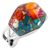 Rainbow Spiny Turquoise Ring Sterling Silver R2430-C91