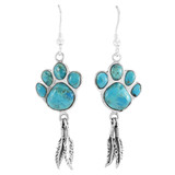 Turquoise Paw Feather Earrings Sterling Silver E1495-C75