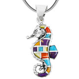 Sterling Silver Sea Horse Pendant Multi Gemstone P3149-SM-C01