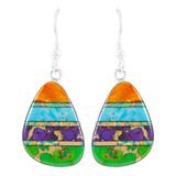 Multi Gemstone Drop Earrings Sterling Silver E1058-C01